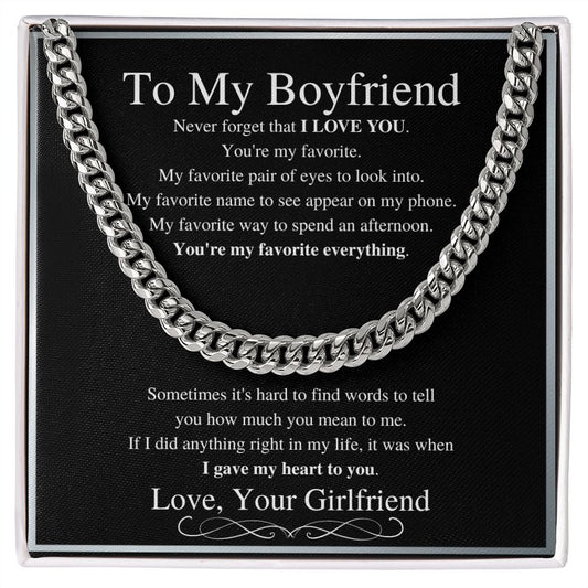 To My Boyfriend | Gift for Boyfriend | Gifts for Him | Romantic Valentine's Day Gift | Boyfriend Birthday Gift | Thoughtful Boyfriend Gift Ideas | Cuban Chain Necklace